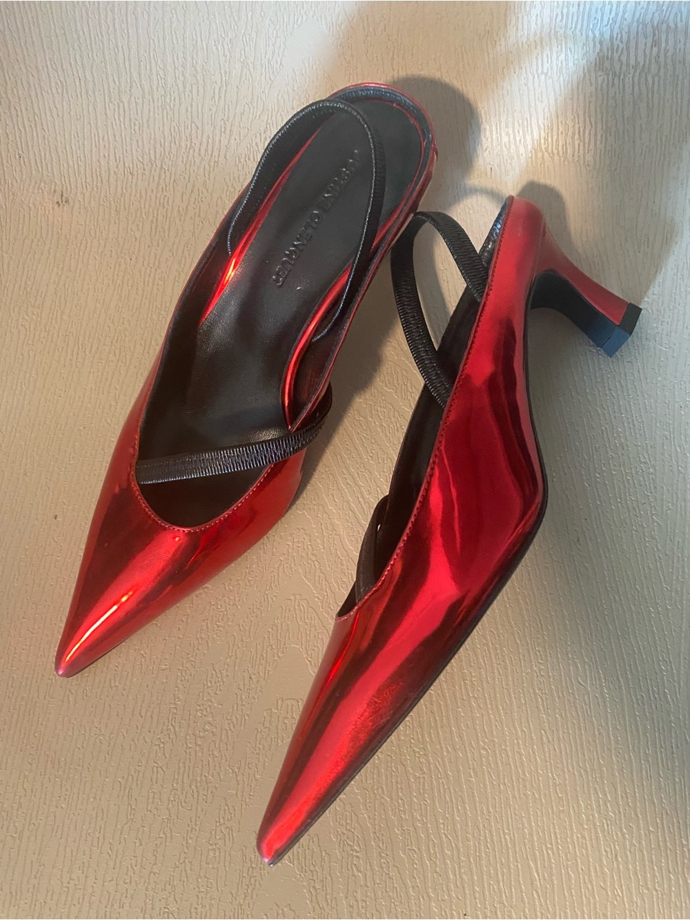 Justine Clenquet Sofia Metallic red leather slingback kitten heel euro 36 us 6